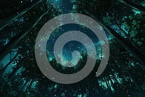 Starry Night Sky Over Forest Trees