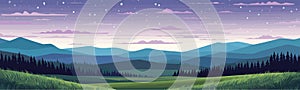 A starry night sky over a meadow vector simple 3d isolated illustration