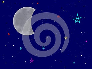 Starry night sky theme background. Night sky illustration background with moon and stars. A suitable background for any content