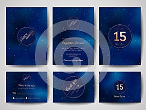 Starry Night Sky Trendy Wedding Invitation Card, Save the Date Monogram Celestial Template of Galaxy, Space, Stars