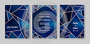 Starry Night Sky Trendy Wedding Invitation Card Set, Save the Date Celestial Template of Galaxy, Space, Stars