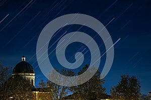 Starry night star trails view in Boretto, Emilia Romagna, Italy