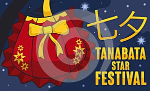 Starry Night and Traditional Kinchaku for Tanabata or Star Festival, Vector Illustration