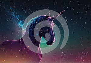 Starry Silhouette: Mystical Portrait of a Unicorn Against the Night Sky