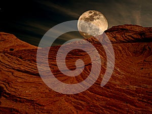 Starry Skies and Full Moon over Canyonlands Sandstone in Utah