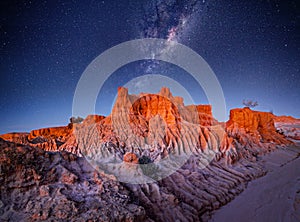 Starry skies over desert landscape