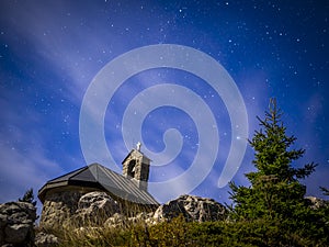 The starry sky above the Chapel on Velebit