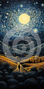 Starry Sky Canvas Painting Inspired By Mark Briscoe: Rural Life And Impressionist Light