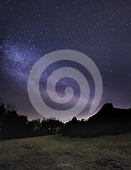 Starry sky over Germany, a view of the Milky Way over a landscape in the dark