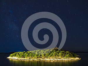 Starry sky over the island