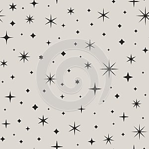 Starry Sky Seamless Pattern. Space Vector Background in Minimal Trendy Style. Abstract Geometric Texture with Star