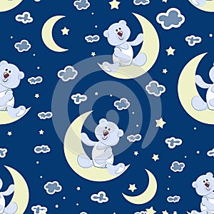 Starry sky, a young moon and a polar bear cub.