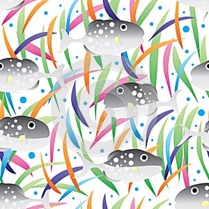 Starry Triggerfish plant seamless pattern