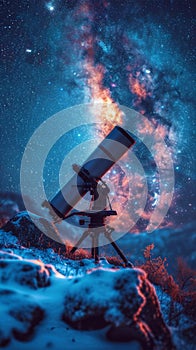 Starry winter horizon Telescopes pointed at celestial marvels on frosty nights