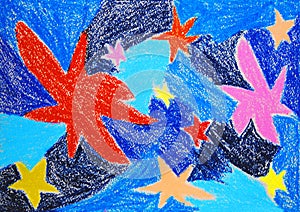 Stars. Abstract color oil pastel painting.