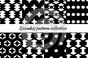 Stars, arrows, hexagons seamless patterns collection. Folk prints. Ethnic ornaments set. Tribal wallpapers kit