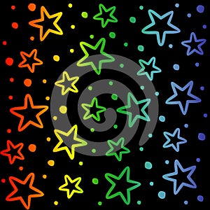 Stars on black background. Background with colorful stars. Night star sky