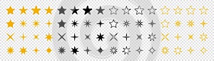 Stars collection. Star vector icons. Golden and Black set of Stars, isolated on transparent background. Star icon. Stars in modern