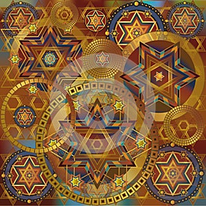 Stars david radial ornament, colored background