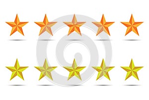 Stars icons set five white background. Star rating for sites in yellow. Vector EPS10
