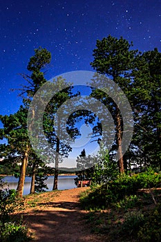 Stars and Lake by Moonlight at Rampart Reservoir