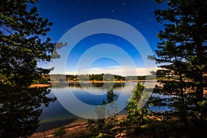 Stars and Lake by Moonlight at Rampart Reservoir