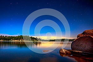 Stars and Lake by Moonlight at Rampart Reservoir