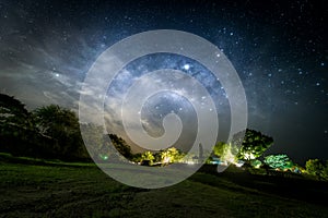 The stars and Milky Way in the night sky at Ratchaburi province, Thailand