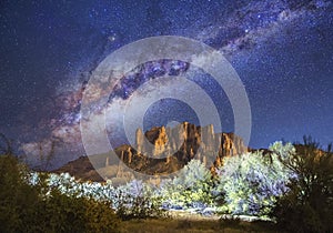 Stars & Milky Way over Superstition Mountains in Arizona