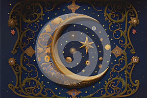 Stars and moon, in medieval illumination style