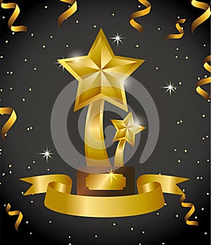 Stars prize with ribbon and confetti celebration