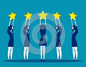 Stars rating, Business people are holding stars over the heads. Concept business vector illustration