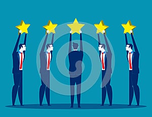 Stars rating, Business people are holding stars over the heads. Concept business vector illustration