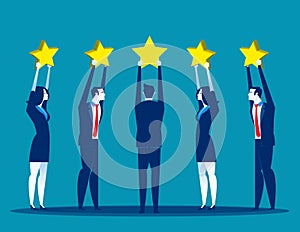 Stars rating, Business people are holding stars over the heads. Concept business vector illustration