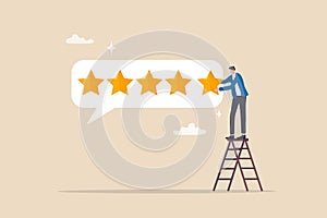 5 stars rating feedback, customer satisfaction, comment or giving product review, best reputation or ranking, assessment,