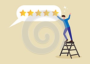 5 stars rating feedback, customer satisfaction, comment or giving product review, best reputation or ranking, assessment,