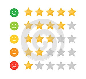 Stars rating icon for website and mobile apps. Feedback emotion scale. Customer satisfaction rating. Vector illustration