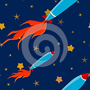 Stars and rocket ilustrations vector simple seamless