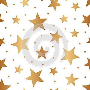 Stars seamless pattern. Gold star with foil effect. Golden sparkle star. Scatter glitter stars. Repeated elegant texture foil. Rep