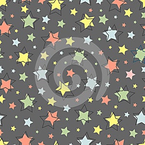 Stars seamless pattern on gray background, vector with stars