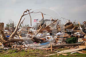 Tornado Damage American Flag