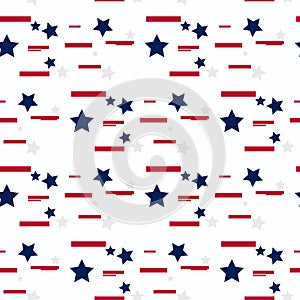 Stars and Stripes Grunge Abstract Seamless Pattern, colored as USA Flag. Vector Illustration of Stars and Stripes Grunge