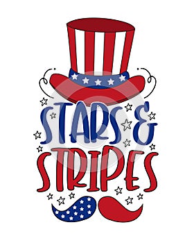 Stars and stripes - Happy Independence Day design illustration. Uncle Sam hat and mustache