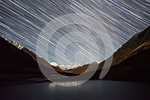 Stars tracks mountains lake sky autumn