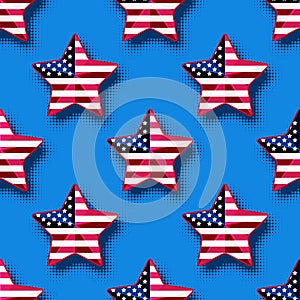 Stars with USA flag seamless pattern