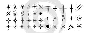 Stars Vector. Set of black sparkle icon on white background. Magic effect elements for decorative.