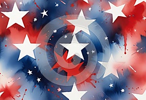 Stars Watercolor Celebration: Red, White, and Blue Festive Explosion for Independence Day photo