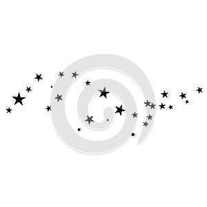 Stars on a white background. Black star shooting with an elegant star.Meteoroid, comet, asteroid