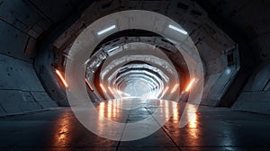 Starship launch bay tunnel with starlight reflections