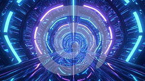 Starship launch bay tunnel with starlight reflections